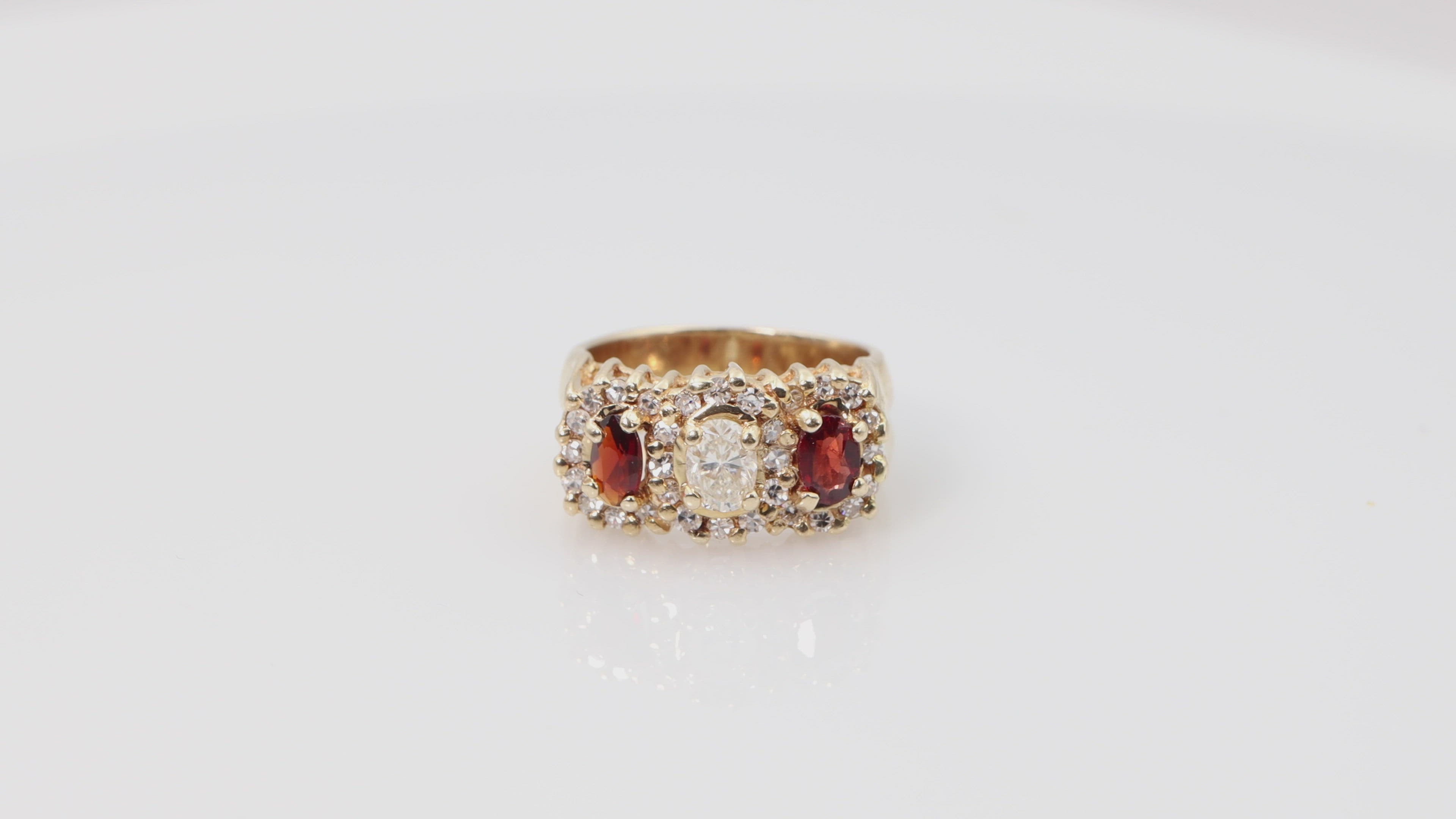 Diamond and Garnet Ring in 14k Yellow Gold