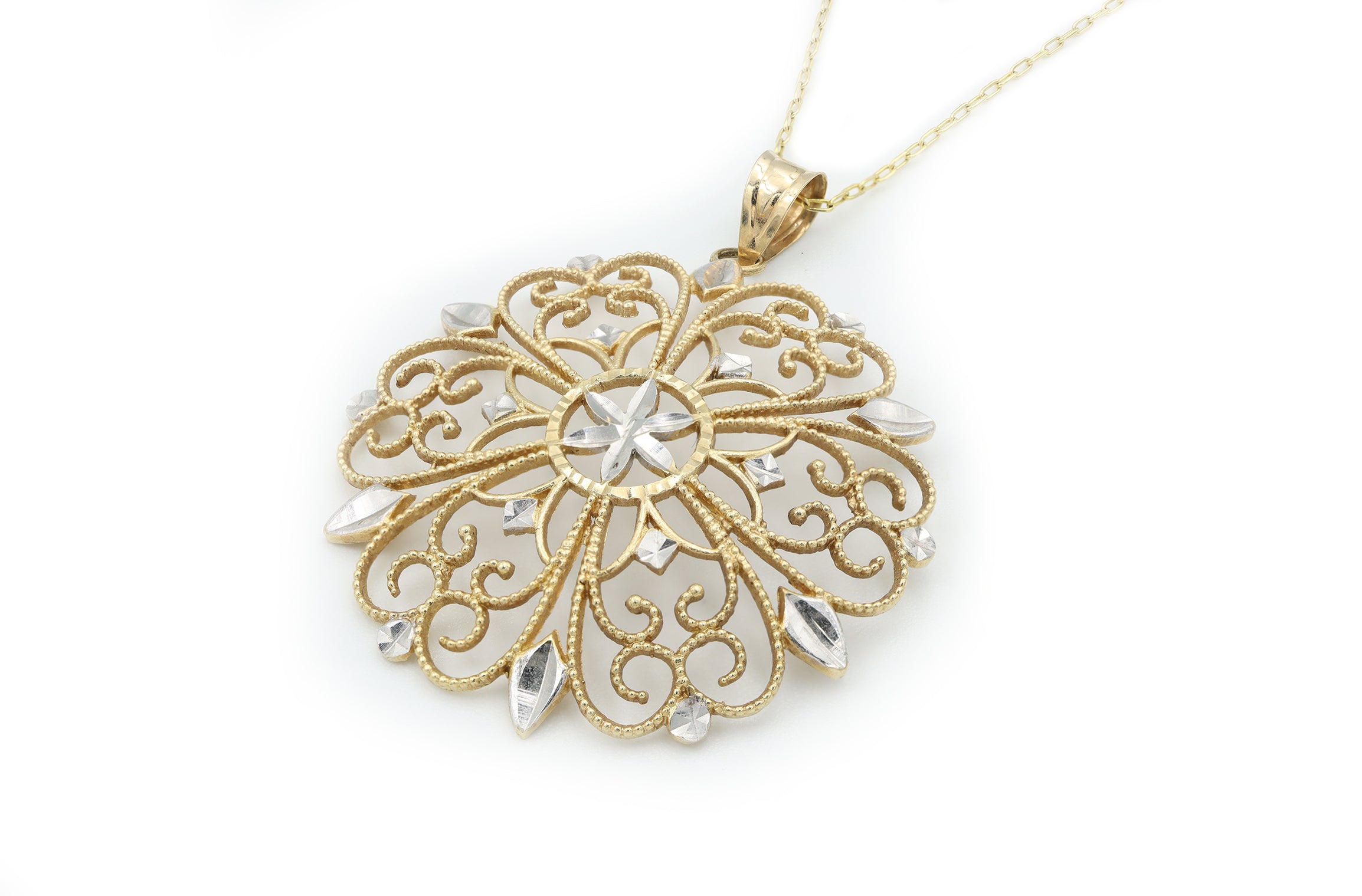 Yellow Gold Filigree Round Star Burst