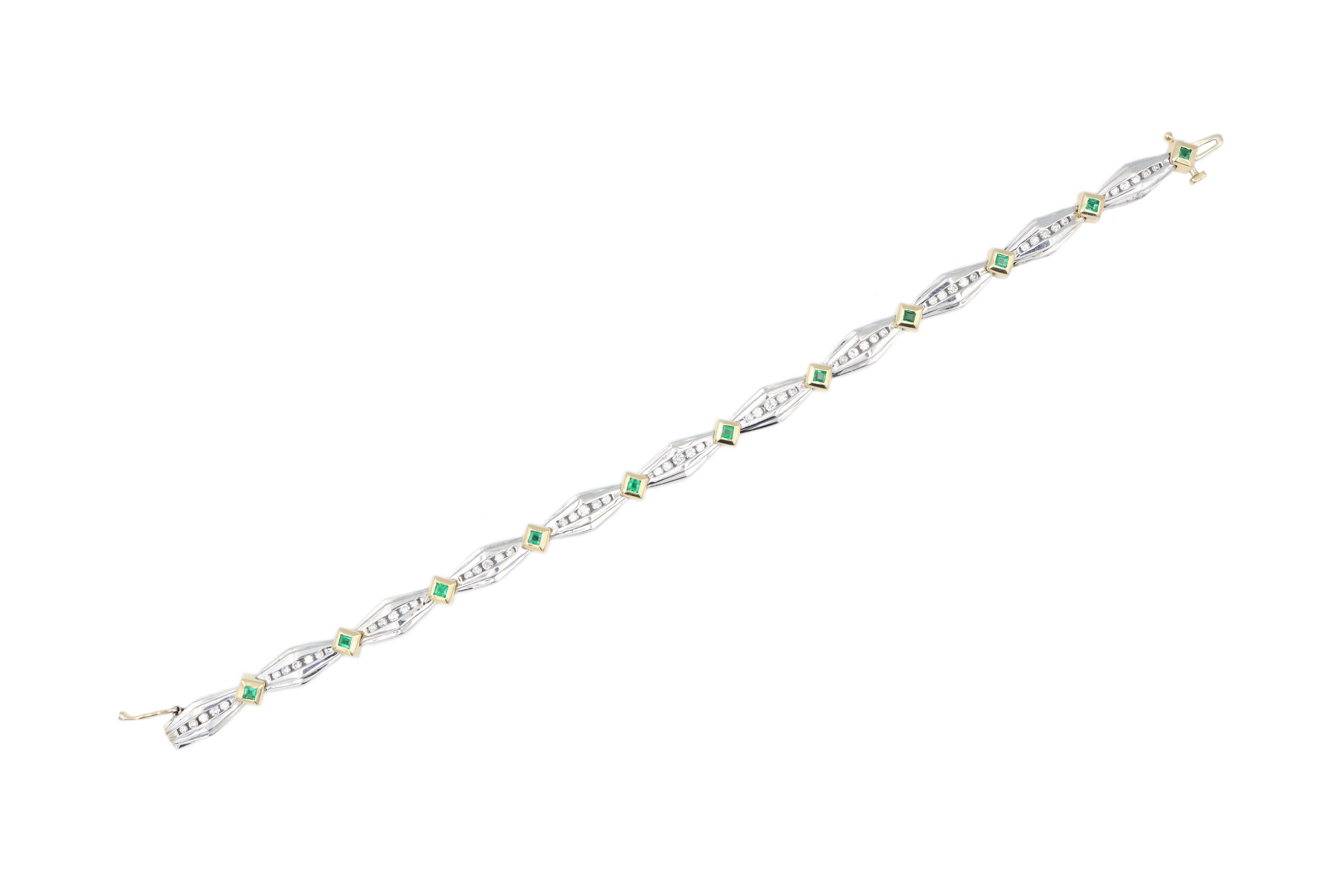 Diamond and Emerald Tennis Bracelet 14k White Gold