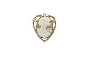 Hand Carved Italian Shell Cameo with Heart Shaped Metal Locket