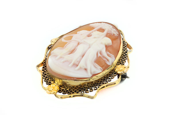 Vintage Carved outlet Shell Cameo of 3 Dancing Girls Dangle Earrings Gold Filled.