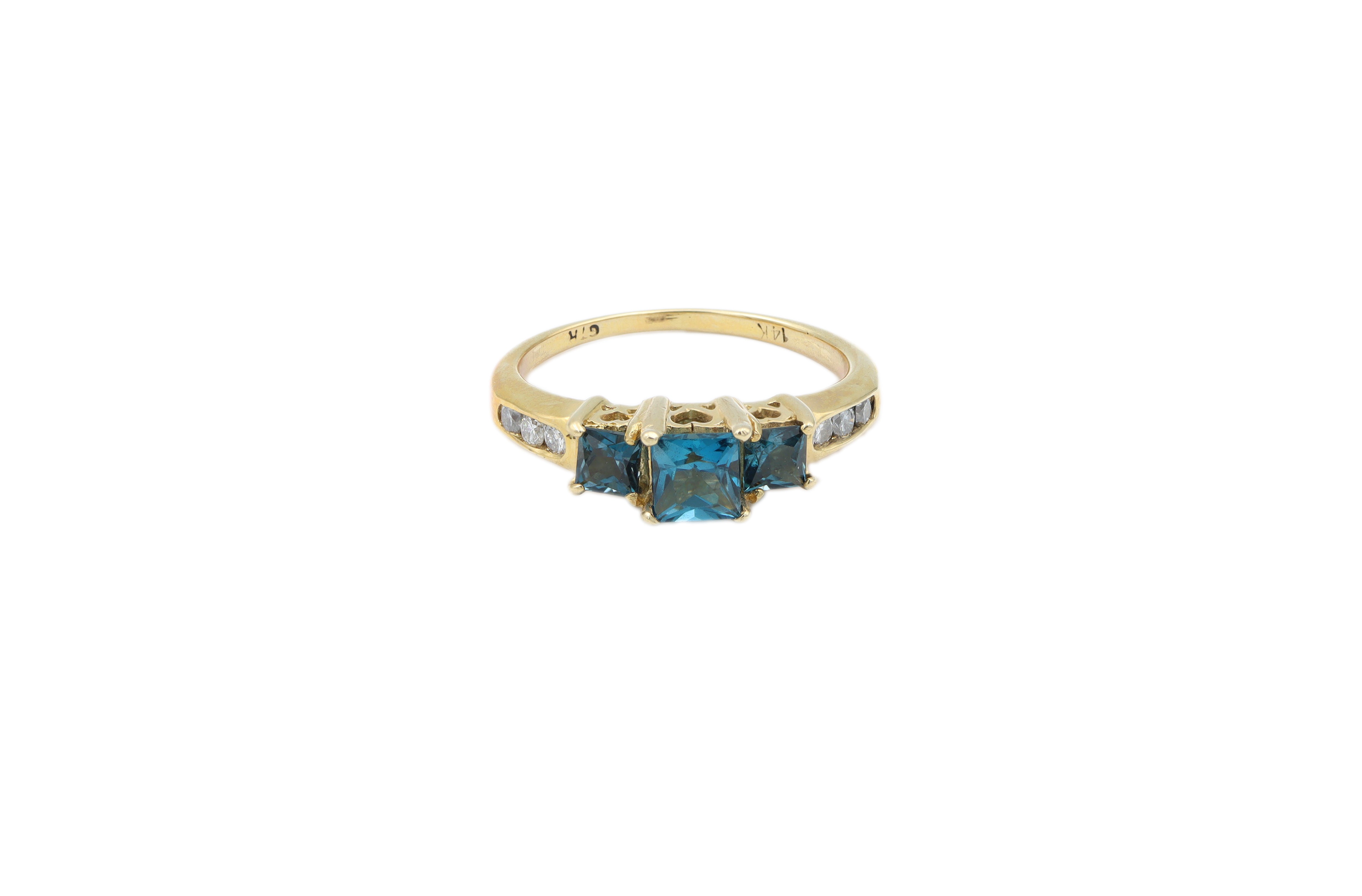 Princess Cut London Blue Topaz with Diamonds