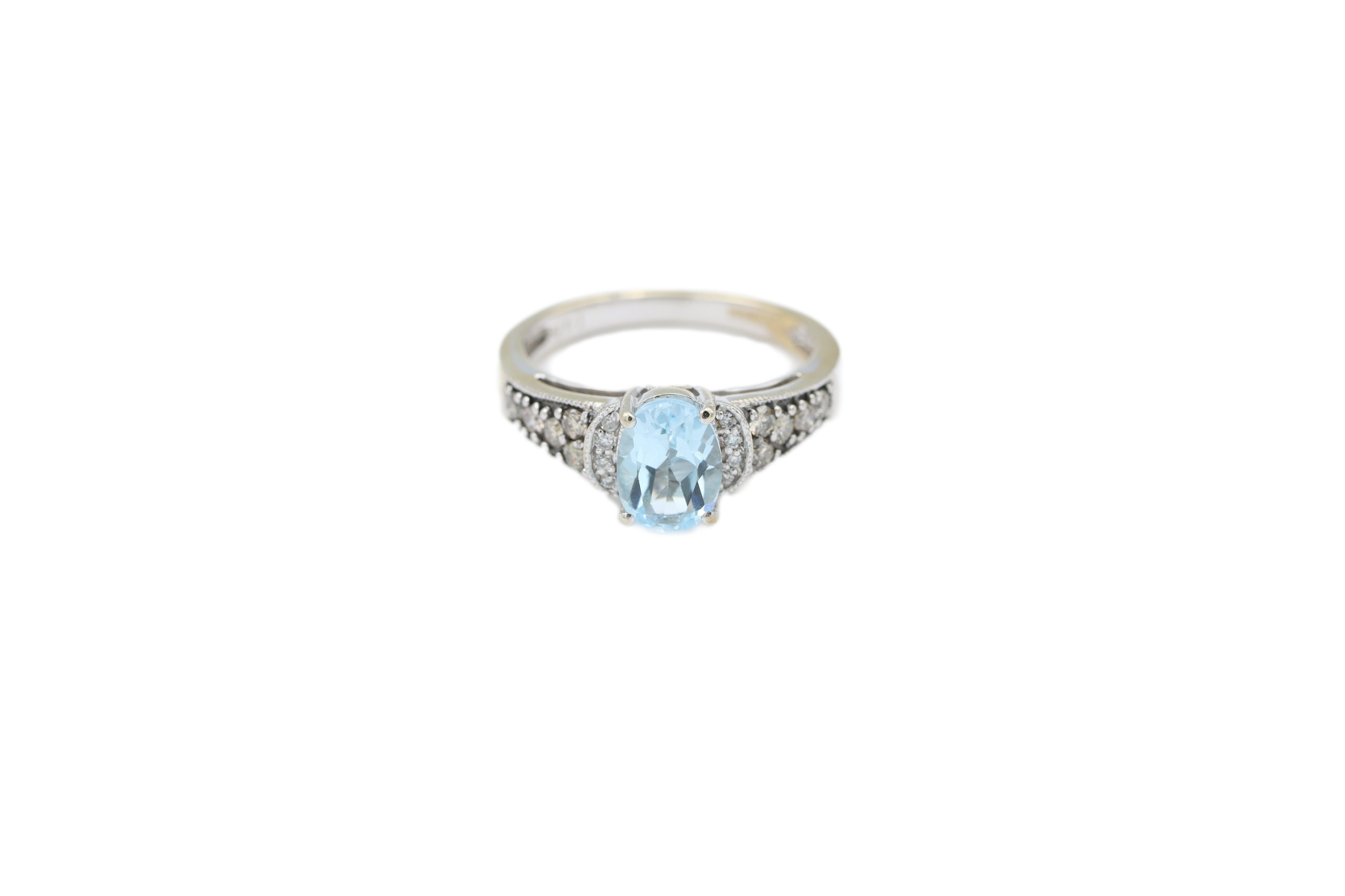 Sky Blue Topaz Ring with Diamonds 14k Yellow Gold