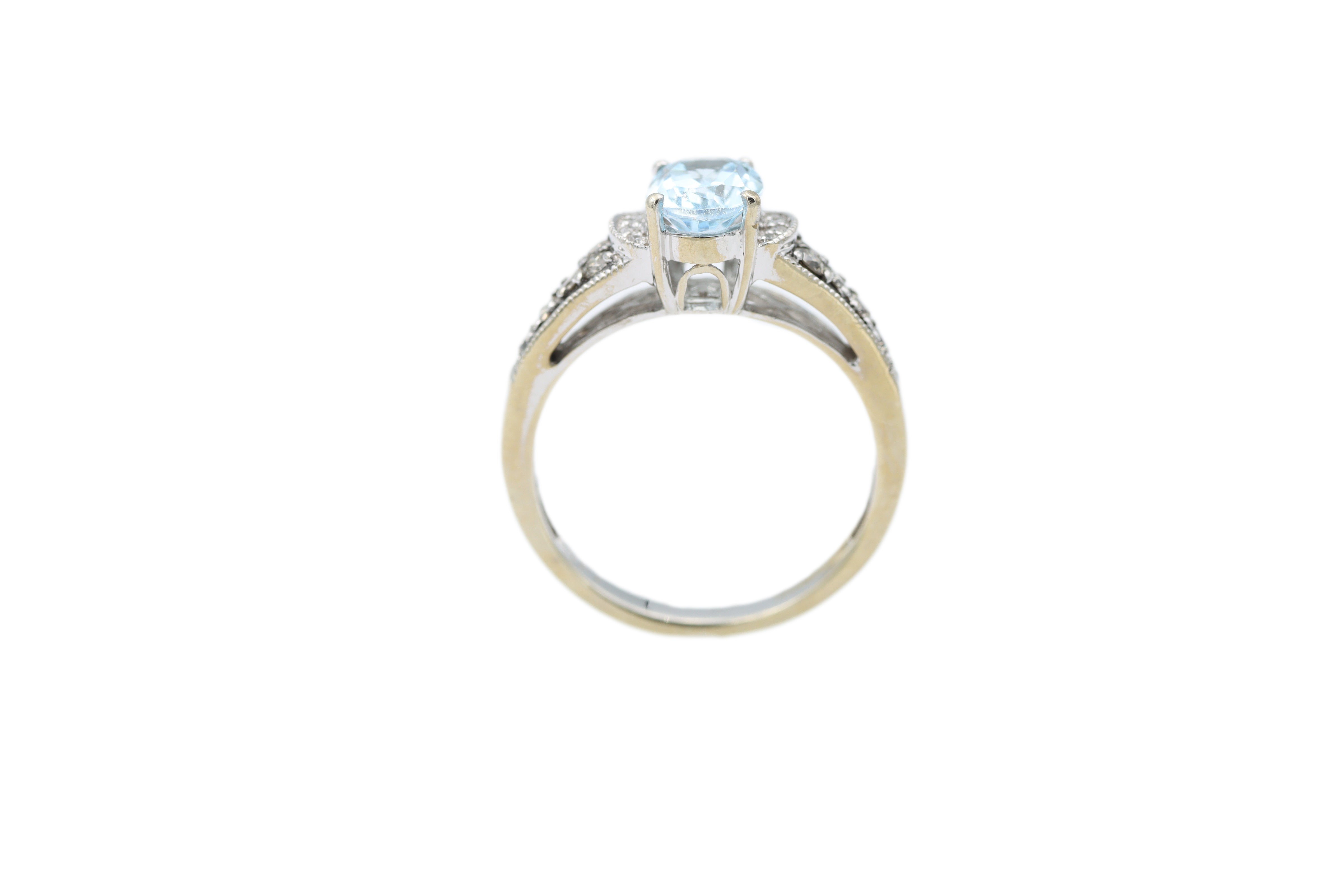 Sky Blue Topaz Ring with Diamonds 14k Yellow Gold