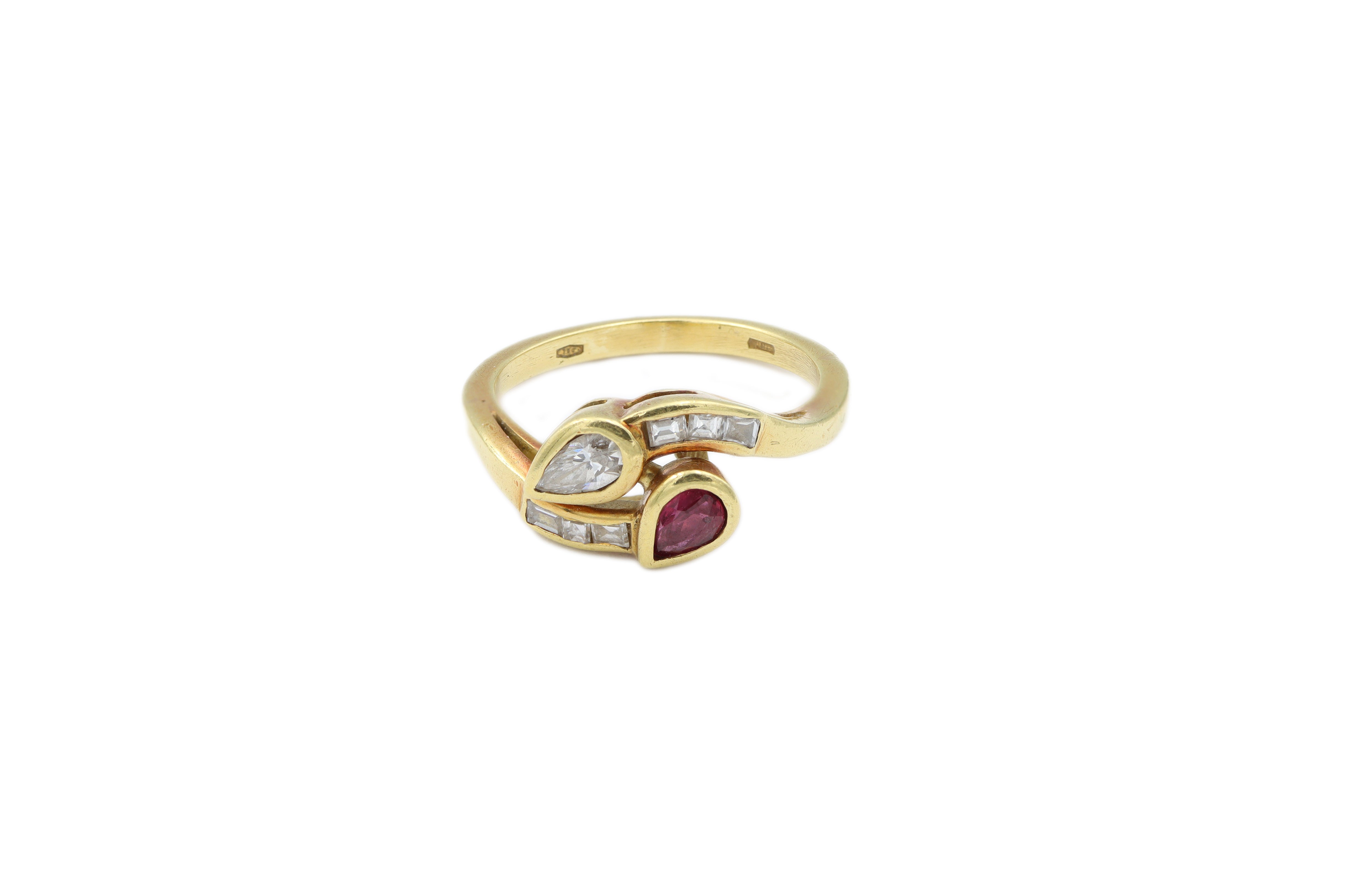 Pear Diamond and Pear Ruby Ring