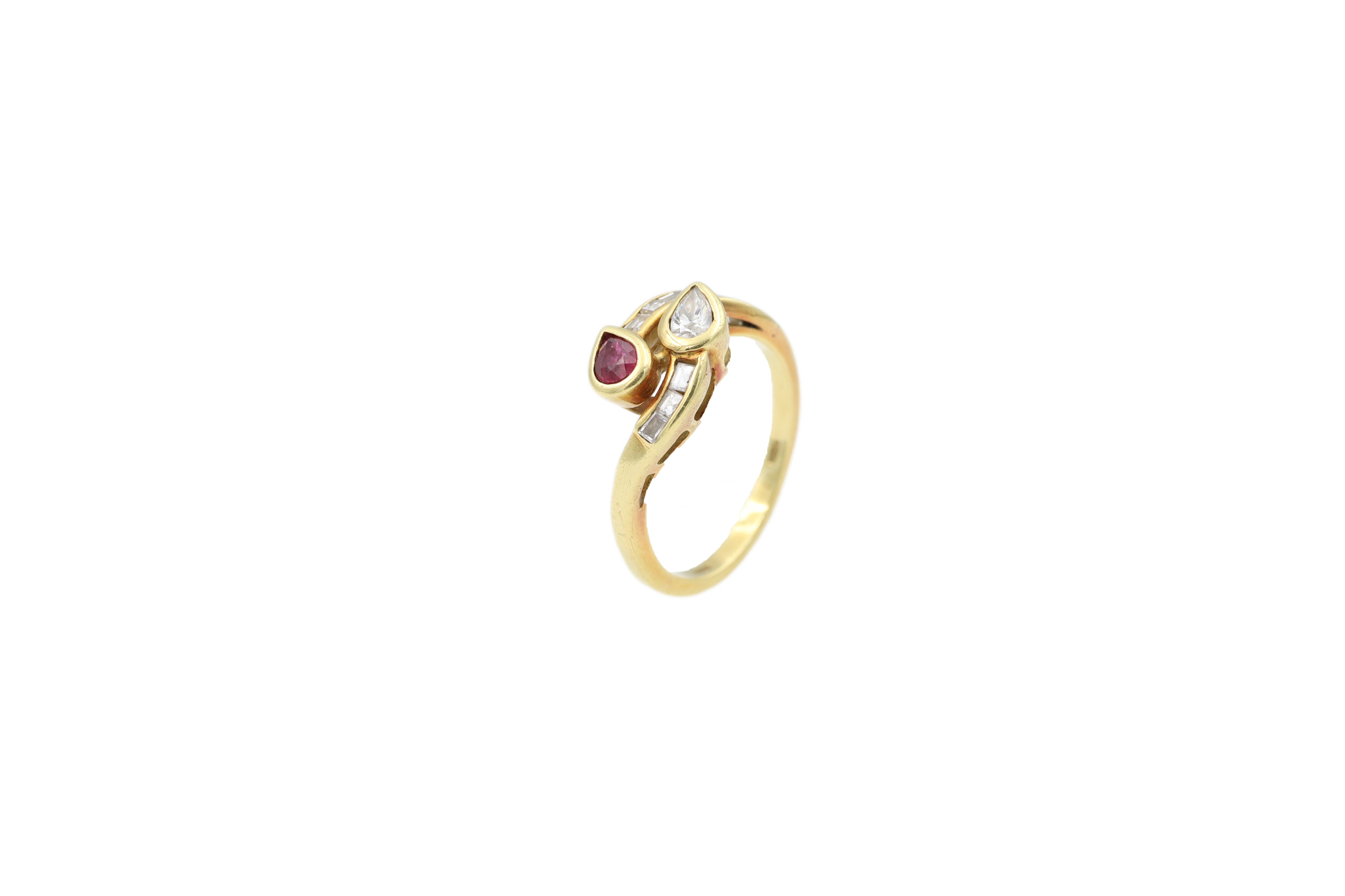 Pear Diamond and Pear Ruby Ring