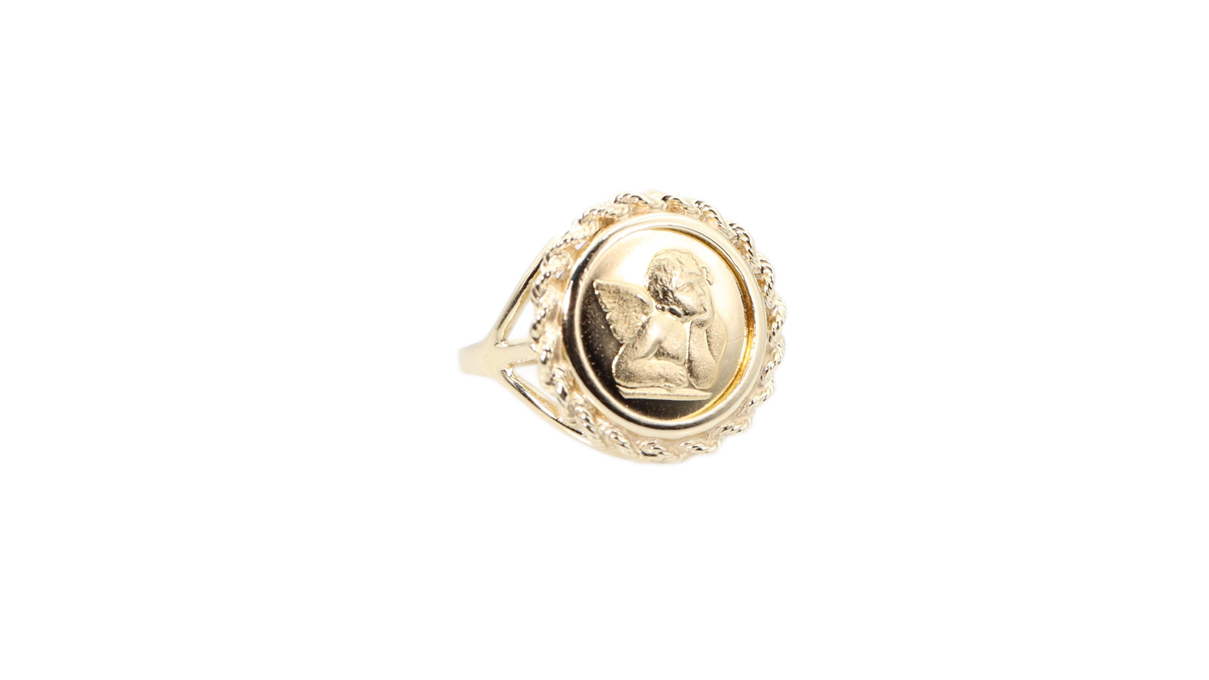 Coin Rings Angel Angel Coin Ring 10k Yellow Gold – LM Estate Jewelry