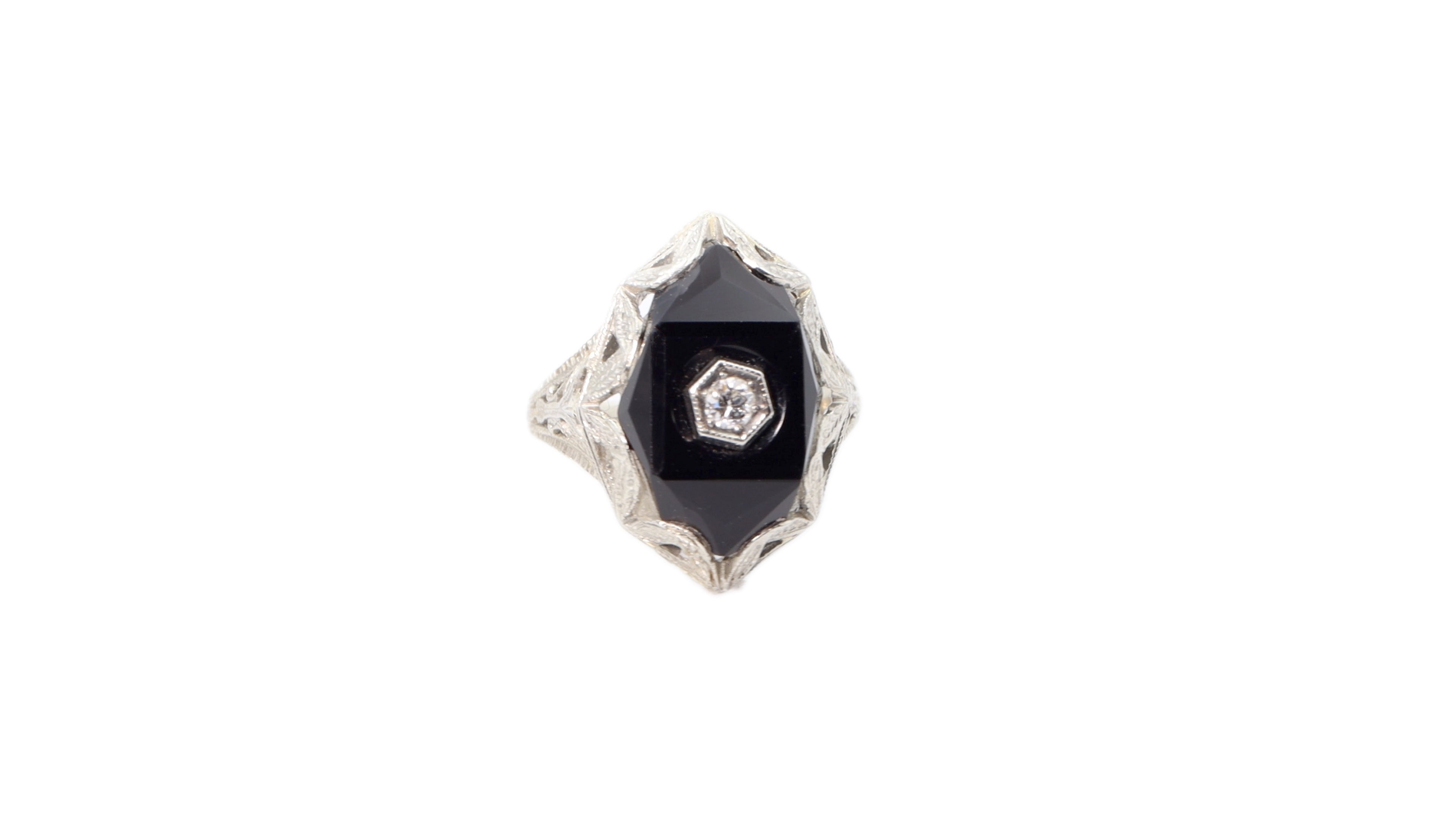 Black Onyx with Diamond Shield in 18k White Gold