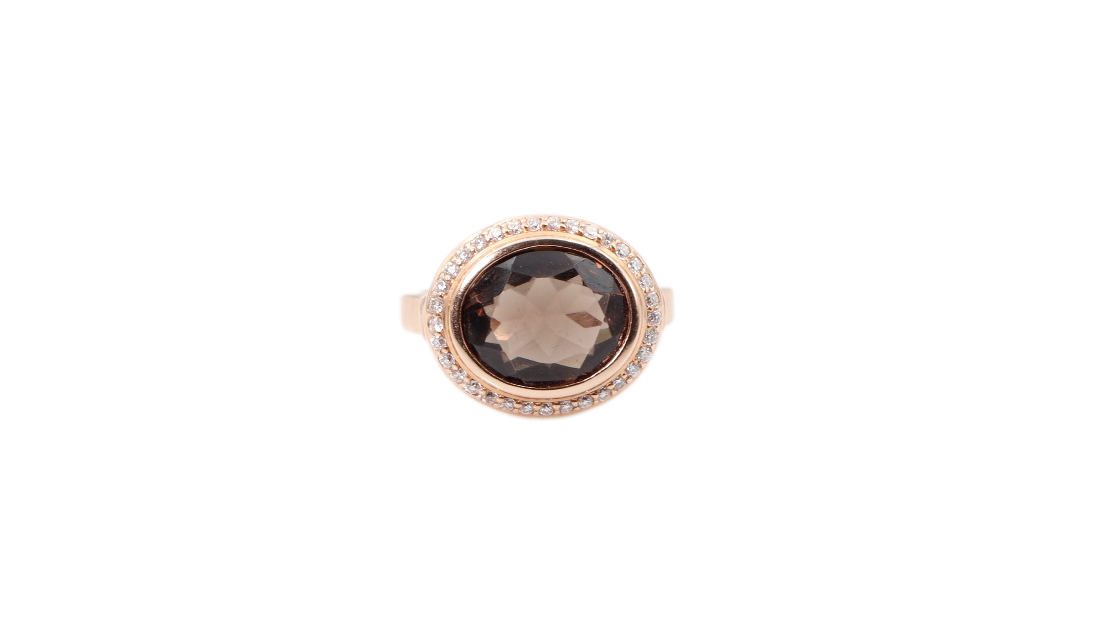 Smoky Topaz Oval with Diamond Halo in 14k Rose Gold