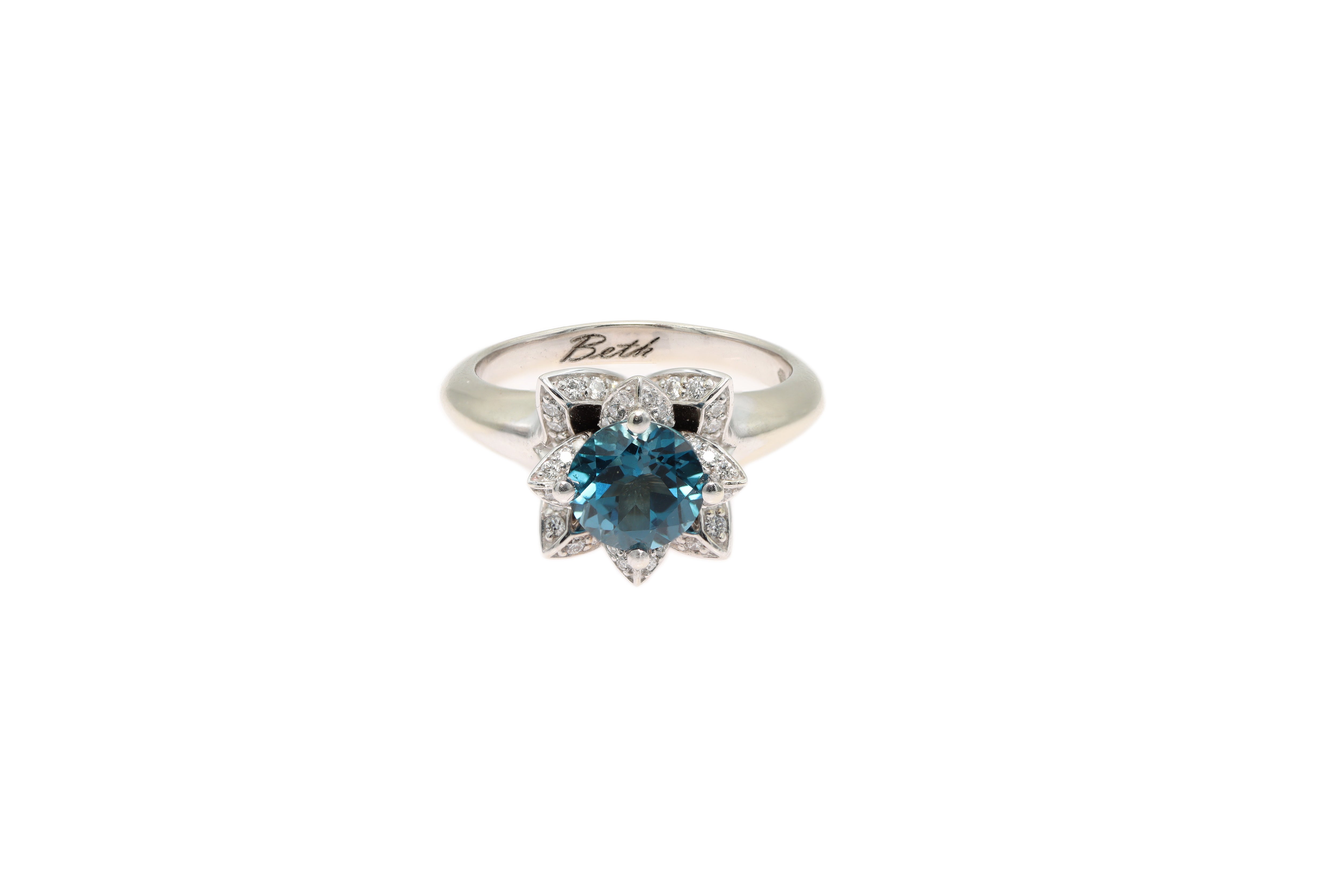 London Blue Topaz Flora Design 14k White Gold