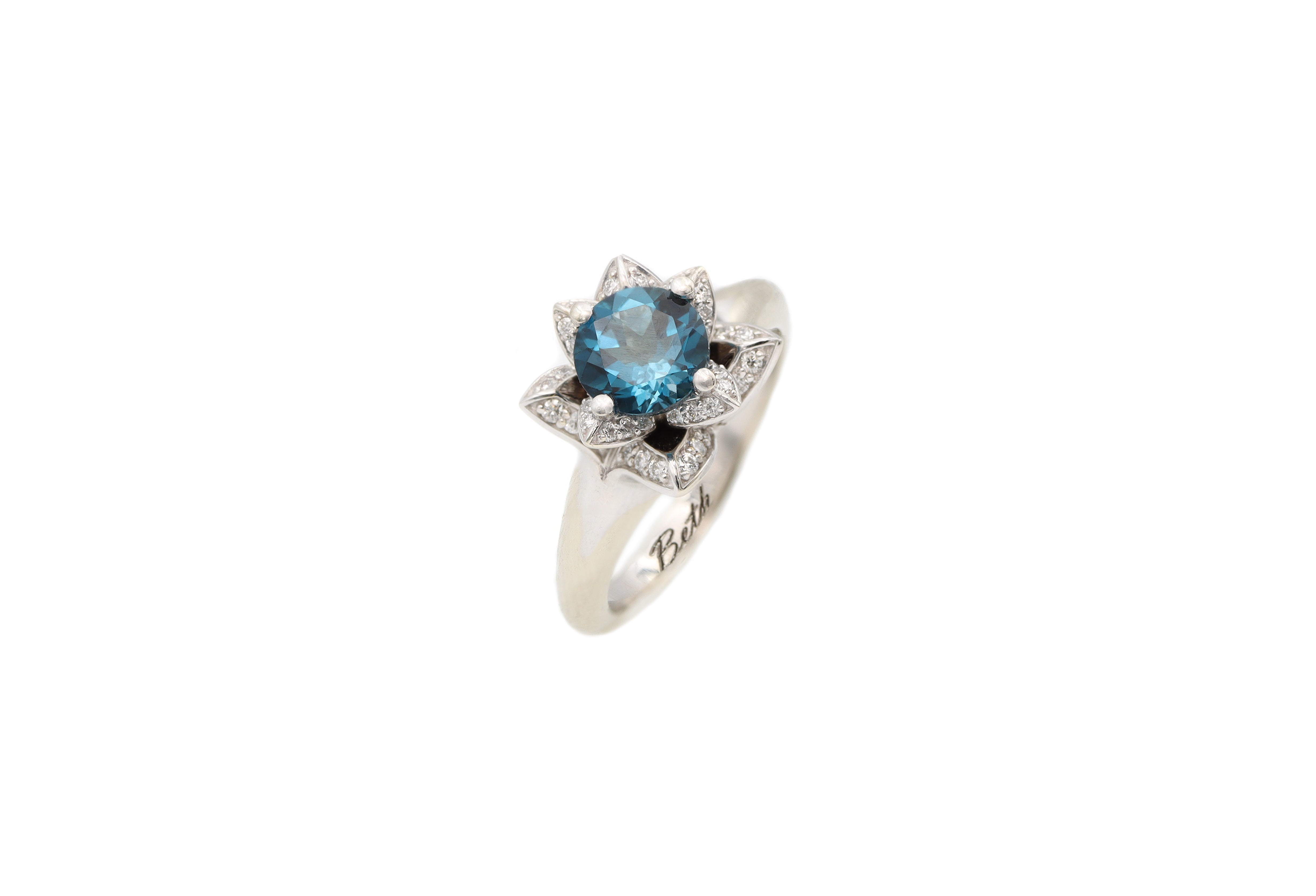 London Blue Topaz Flora Design 14k White Gold