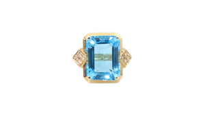 Blue Topaz and Diamond Ring in 14k Gold