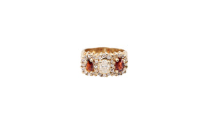 Diamond and Garnet Ring in 14k Yellow Gold