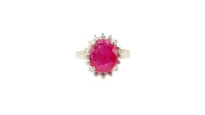 Oval Ruby with Diamond Halo in 14k Yellow Gold