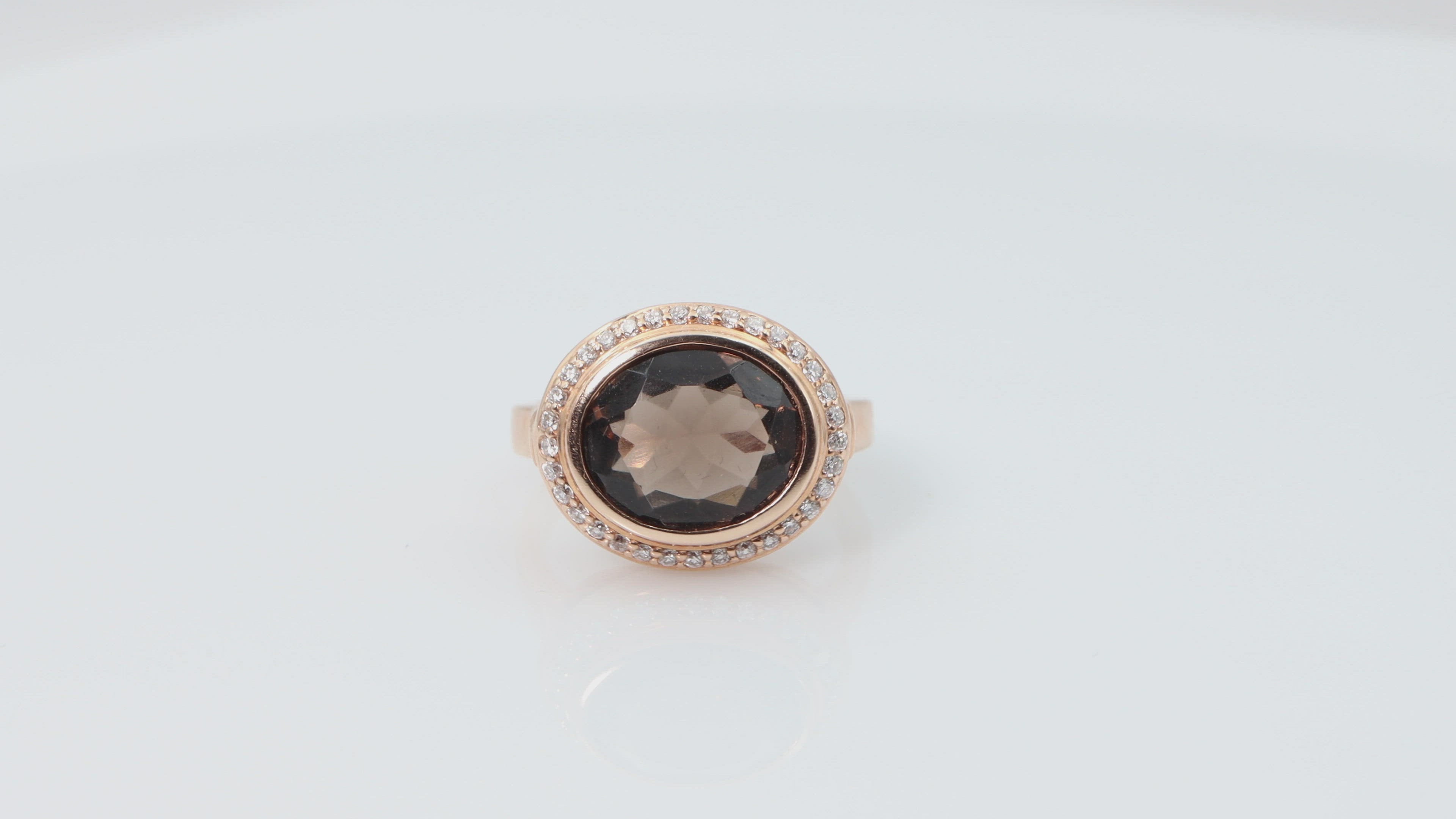 Smoky Topaz Oval with Diamond Halo in 14k Rose Gold