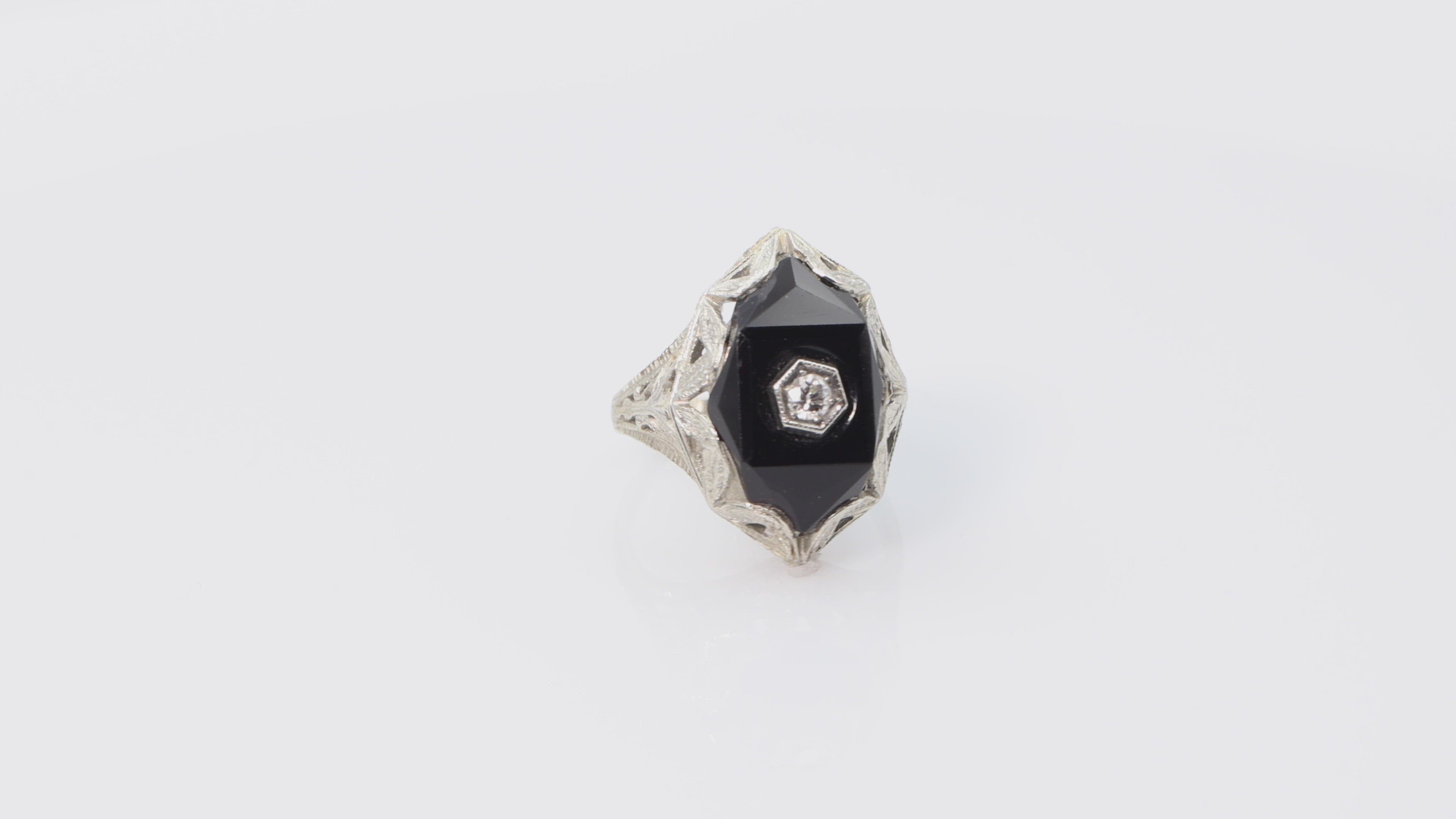 Black Onyx with Diamond Shield in 18k White Gold