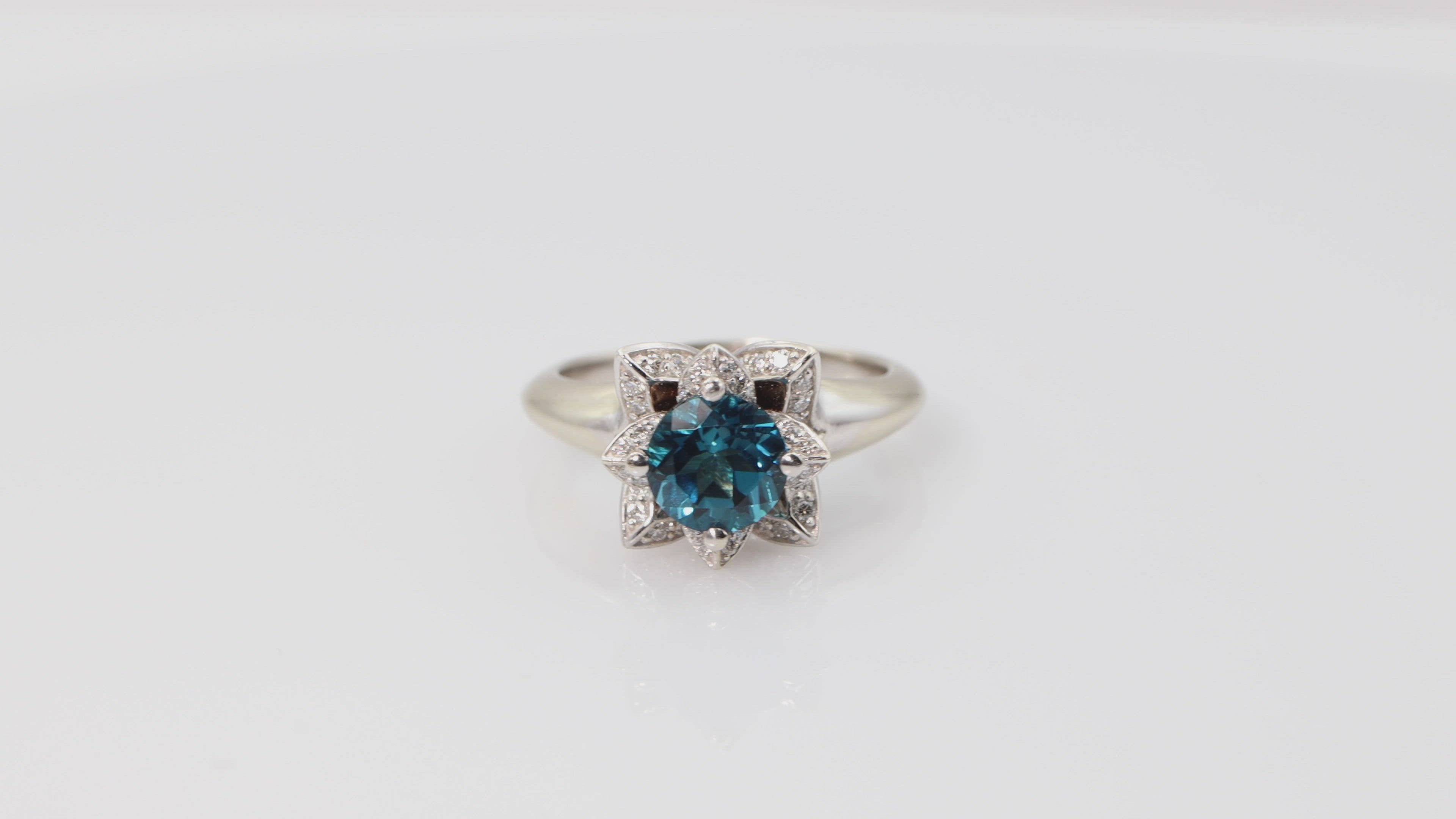 London Blue Topaz Flora Design 14k White Gold