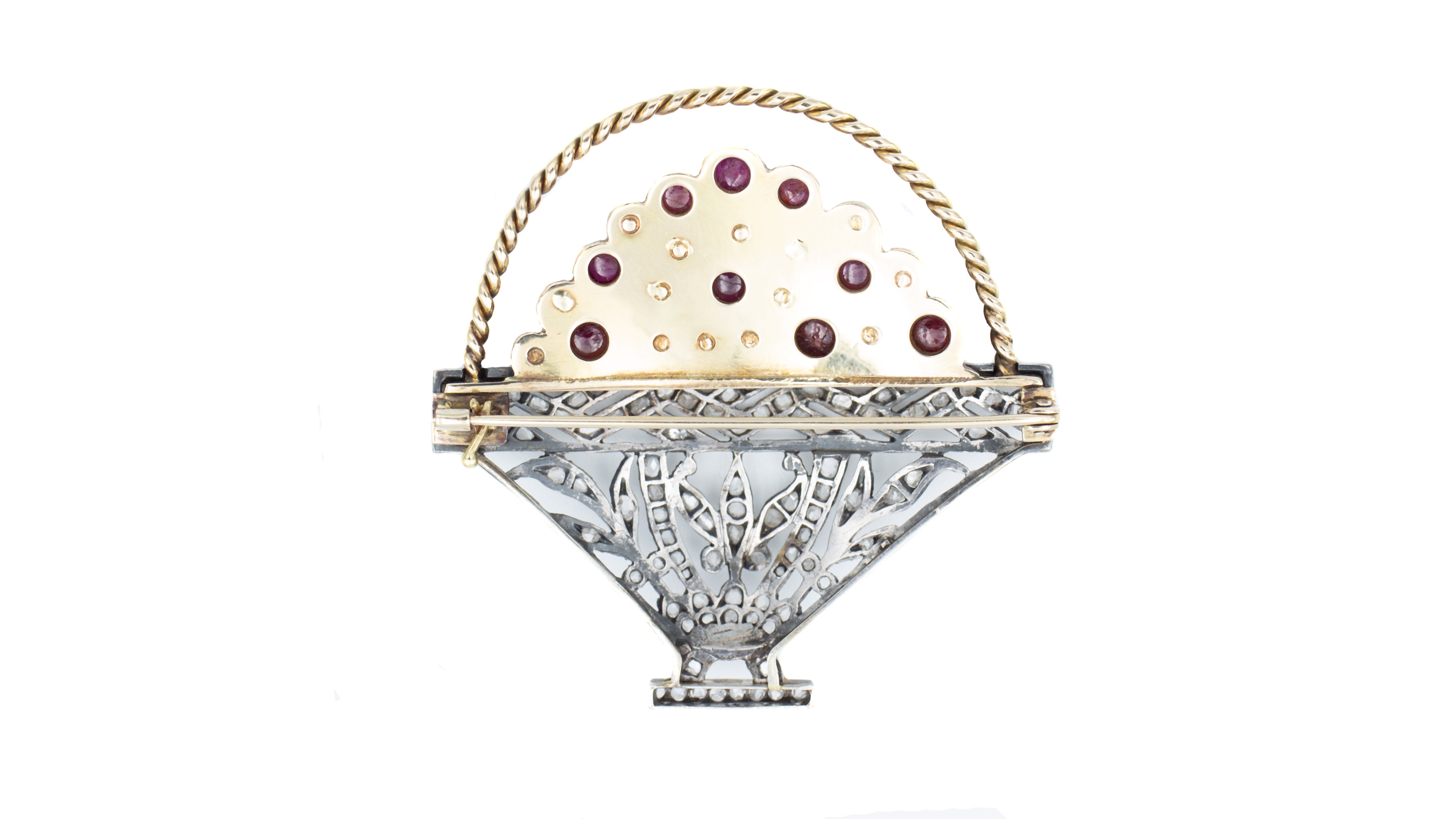 Vintage 14k Gold and Silver Fruit Basket Brooch