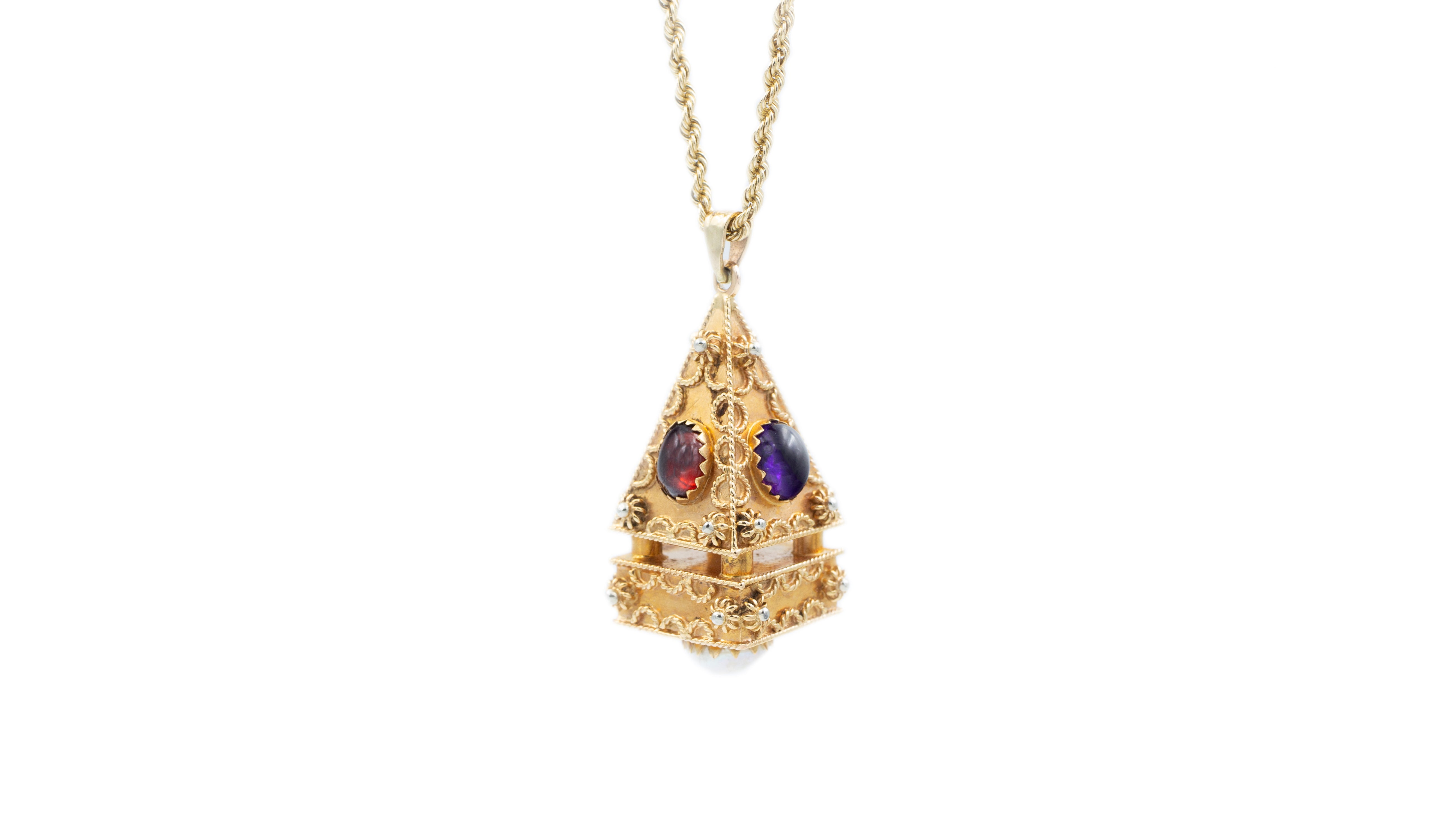 Gold Pyramid Fob Pendant Necklace