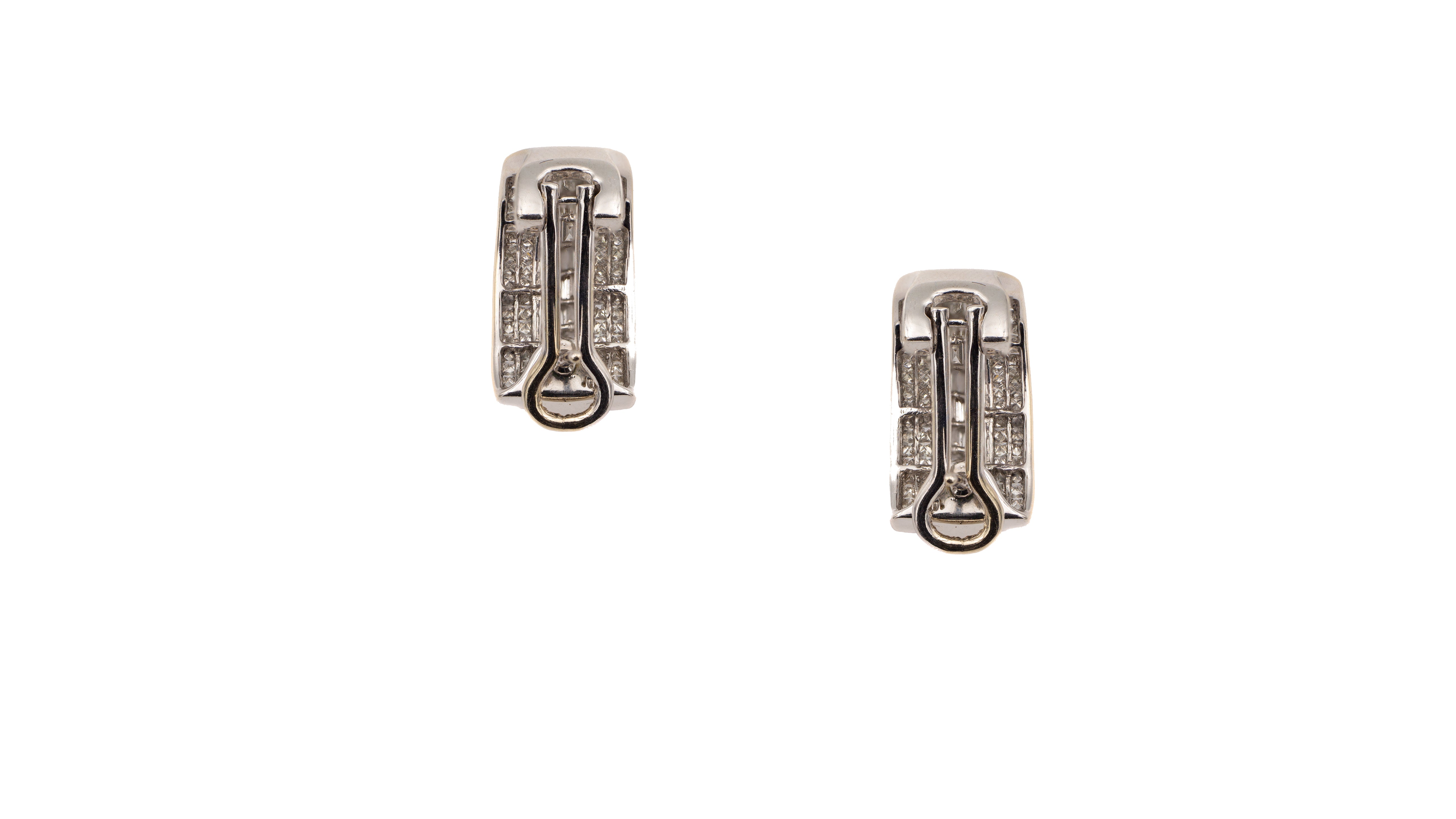 14k White Gold Princess and Baguette Diamond Earrings