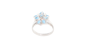 Blue Topaz Flower Ring with Diamonds in 14k White Gold