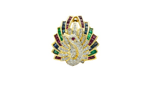 Ruby, Sapphire, Emerald and Diamond Peacock Ring/Pendant