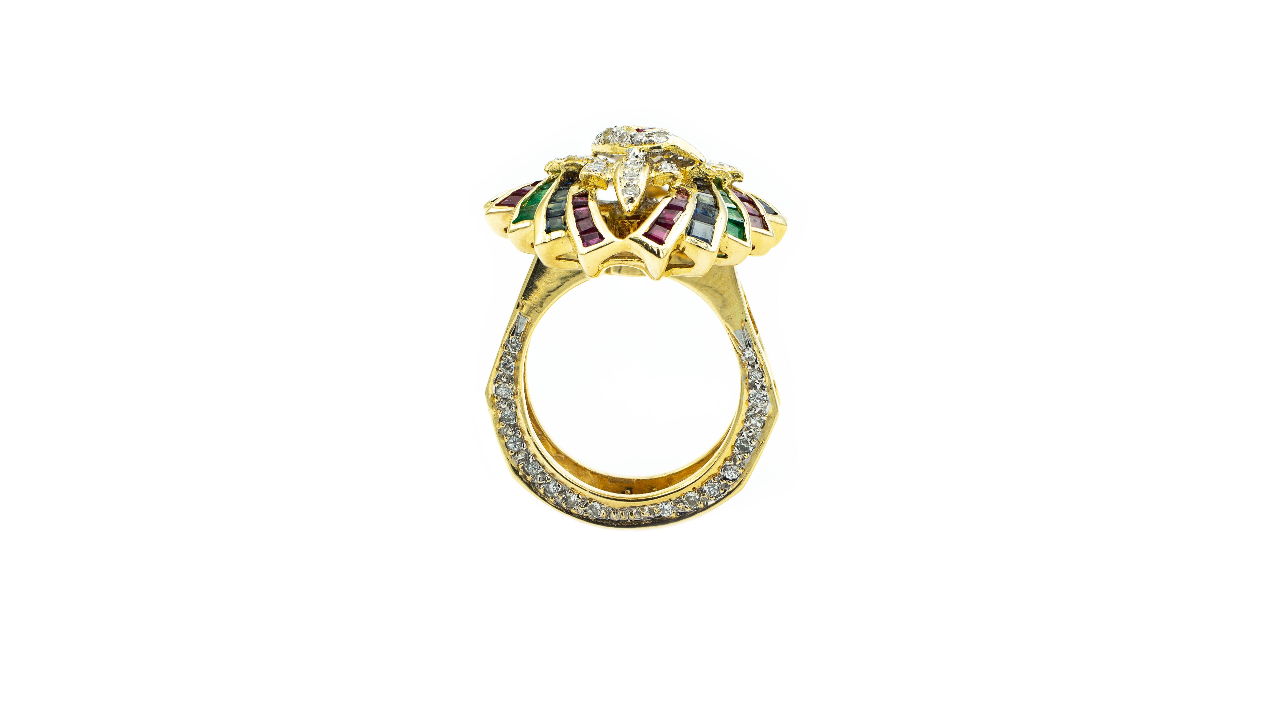 Ruby, Sapphire, Emerald and Diamond Peacock Ring/Pendant