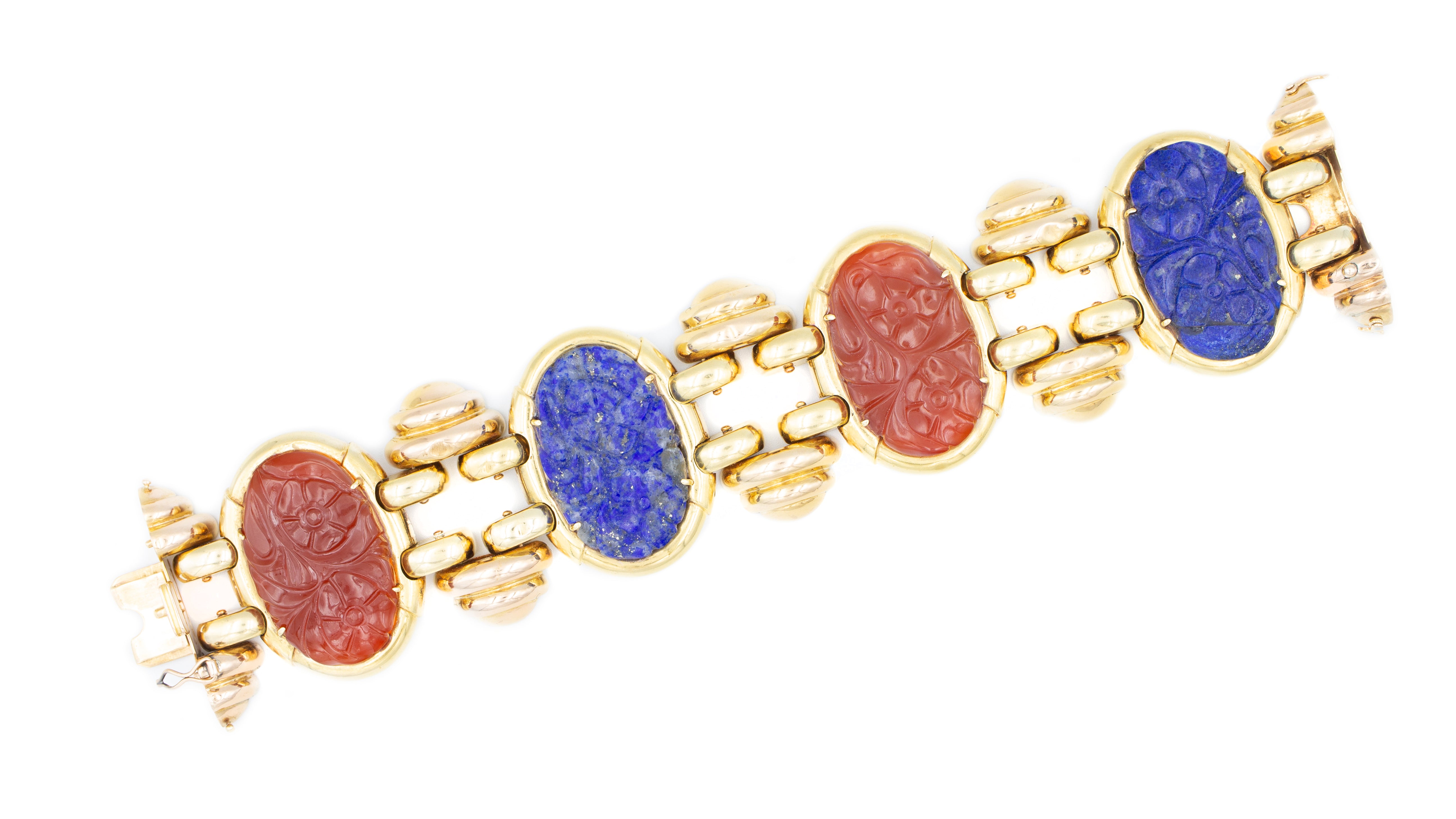 Italian Lapis and Carnelian Link Bracelet