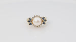 Load and play video in Gallery viewer, Pearl, Diamond and Sapphire Ring in 14k Yellow Gold
