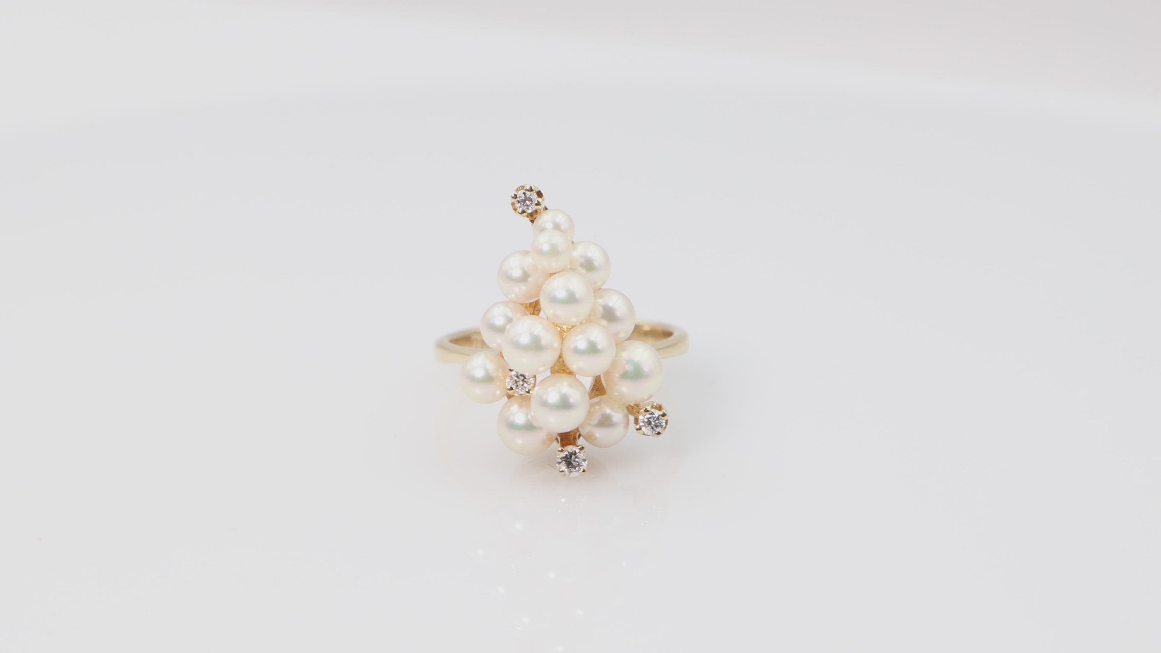 Pearl and Diamond Ring in 14k Yellow Gold